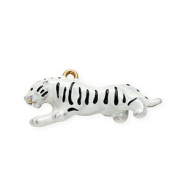 Stainless steel charms with enamel tiger Gold-White-Black