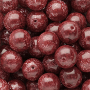 14 mm glass beads Burgundy Red-White