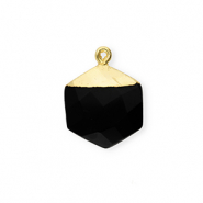 Natural stone charms Chalcedony hexagon Black-Gold