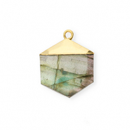 Natural stone charms Labradorite hexagon Grey-Gold
