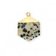 Natural stone charms Dalmatian Stone hexagon Greige-Black-Gold