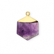 Natural stone charms Amethist hexagon Purple-Gold