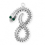 Stainless steel charms with strass infinity / snake Silver-Crystal-Green