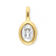 Stainless steel charms with strass oval Gold-Crystal