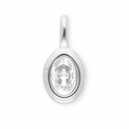 Stainless steel charms with strass oval Silver-Crystal