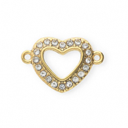 Stainless steel findings connector with strass heart Gold-Crystal