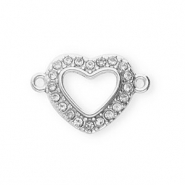 Stainless steel findings connector with strass heart Silver-Crystal
