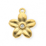 Stainless steel charms with strass flower Gold-Crystal