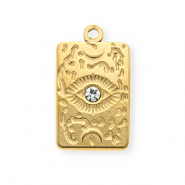 Stainless steel charms with strass rectangle with eye Gold-Crystal