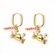 Stainless steel earrings crab Gold-Red-White