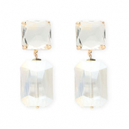 Crystal Glass earrings / earpins square-rectangle Transparent-Transparent Ab Coating-Gold