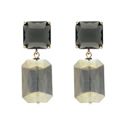 Crystal Glass earrings / earpins square-rectangle Dark Grey-Grey Ab Coating-Gold