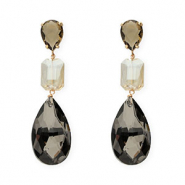 Crystal Glass earrings / earpins drop-rectangle Brown-Sand Beige-Anthracite-Gold