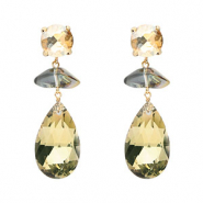 Crystal Glass earrings / earpins round-organic-drop Amber Orange-Gold-Champagne