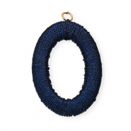 Acrylic charms with macramé bead oval Dark Blue Metallic-Gold