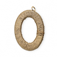 Acrylic charms with macramé bead oval Champagne Beige Metallic-Gold