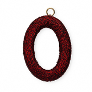 Acrylic charms with macramé bead oval Red Metallic-Gold