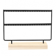 Jewellery display for earrings double metal with wooden standard Black