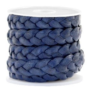 Flat  braided 10 mm DQ leather Dark Blue