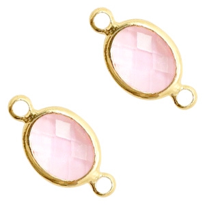 Crystal glass connectors oval 10x9mm Pink crystal-Gold