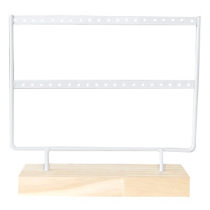 Jewellery display two rows for earrings with wooden standard White-Wood