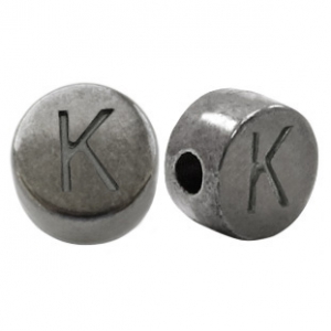 DQ European metal letter beads K Silver Anthracite (nickel free)