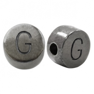 DQ European metal letter beads G Silver Anthracite (nickel free)