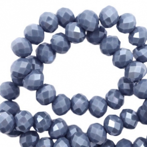 Top faceted beads 6x4mm disc Light Denim Blue-Pearl Shine Coating
