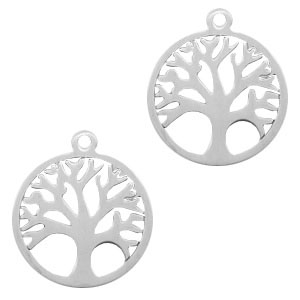 Stainless steel charms tree of life 14mm Silver