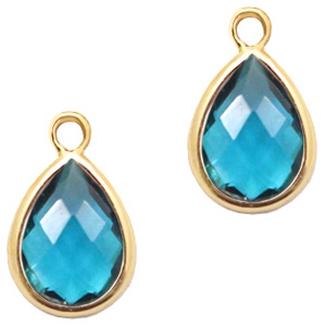 Crystal glass charms drop 6x8mm Indicolite Blue Crystal-Gold