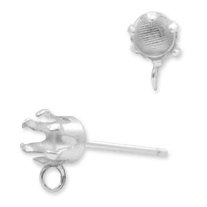 925 Silver findings earpins with setting for Swarovski PP32 (4mm) with loop Silver