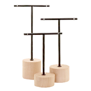 Jewellery display T-From with wooden standard for earrings (3pcs.) Natural (natural wood colour)-black