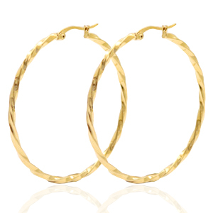 Stainless steel earrings creole 50mm twist Gold