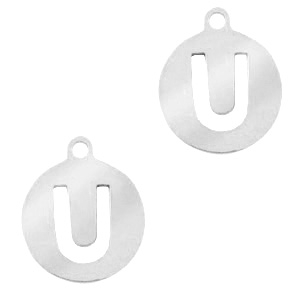 Stainless steel charms 10mm initial coin U Silver
