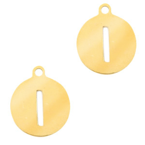 Stainless steel charms round 10mm initial coin I Gold