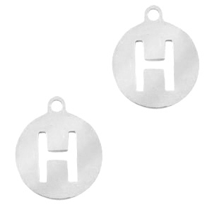 Stainless steel charms round 10mm initial coin H Silver