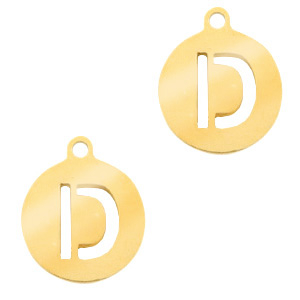 Stainless steel charms round 10mm initial coin D Gold