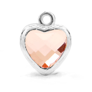 Crystal glass charms heart Vintage Pink-Silver