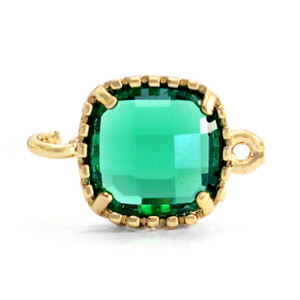 Crystal glass connectors square 9x9mm Emerald Green-Gold