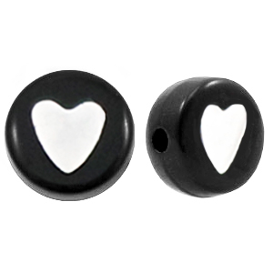 Acrylic letter beads hearts Black-White