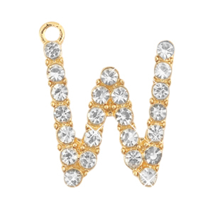 Metal rhinestone charms initial W Gold