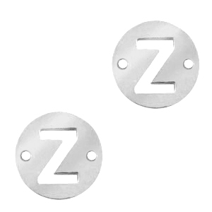 Stainless steel charms connector round 10mm initial coin Z Silver