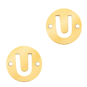 Stainless steel charms connector round 10mm initial coin U Gold
