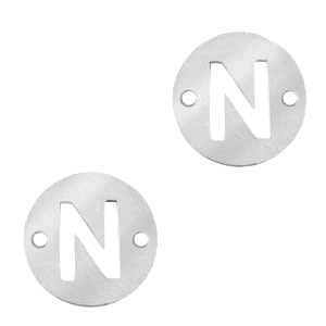 Stainless steel charms connector round 10mm initial coin N Silver