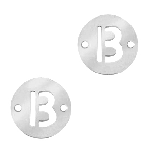 Stainless steel charms connector 10mm initial coin B Silver