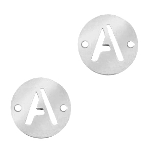 Stainless steel charms connector 10mm initial coin A Silver