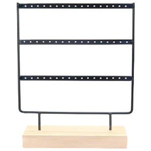 Jewellery display three rows for earrings with wooden standard Black-Wood