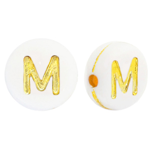 Acrylic letter beads M White-Gold