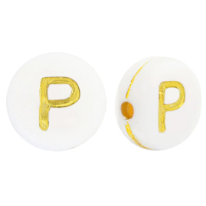 Acrylic letter beads P White-Gold