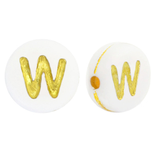 Acrylic letter beads W White-Gold